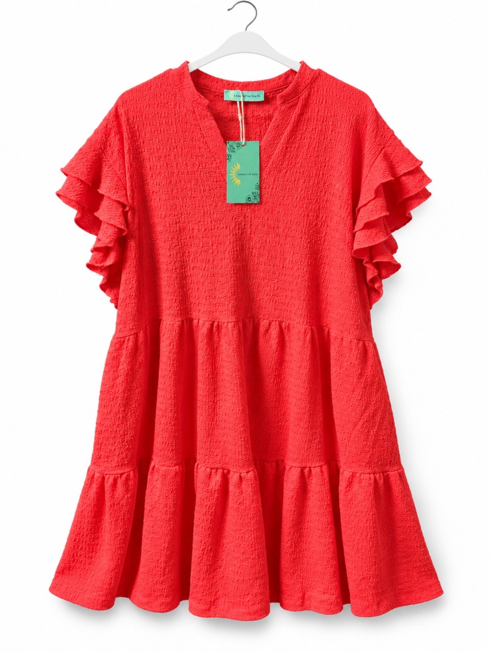 Girls' Ruffle-Sleeve Tiered Dress in Bright Red
